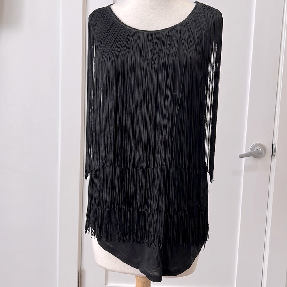 NWT Generation Love black fringed sleeveless top, size M